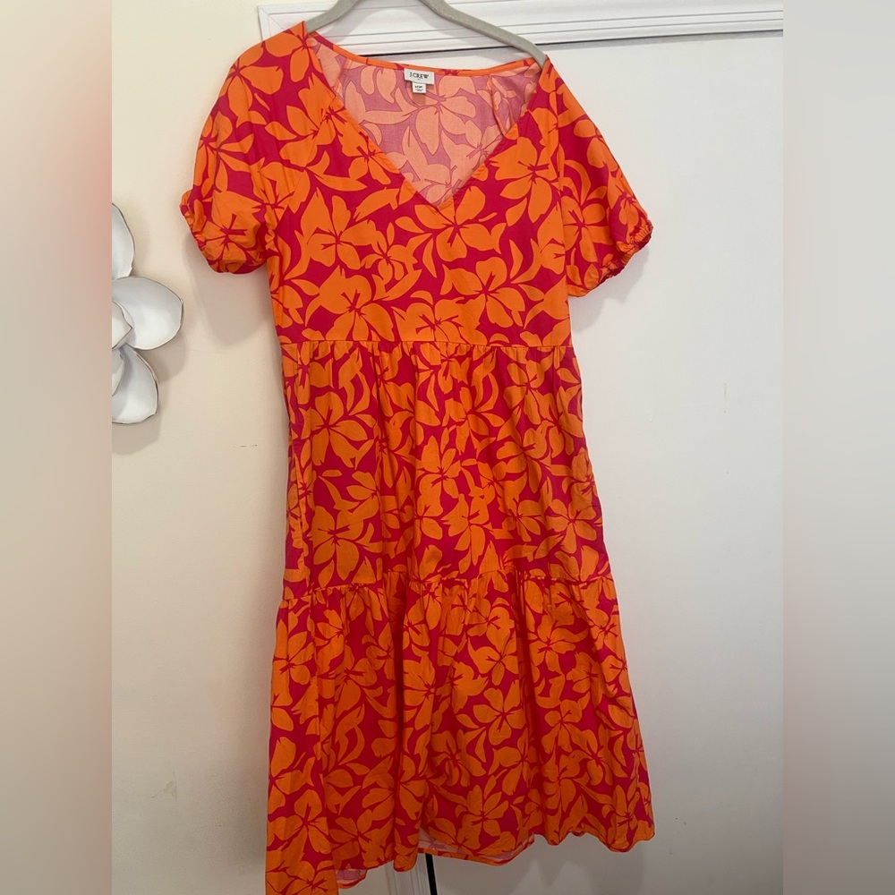 J. Crew Orange & Pink Cotton Midi Dress